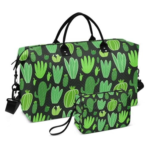 Cartoon Cactus Plants Travel Duffel Bag for Men Women with Makeup Bag Weekend Overnight Carry On Bags for Travel Yoga Gym