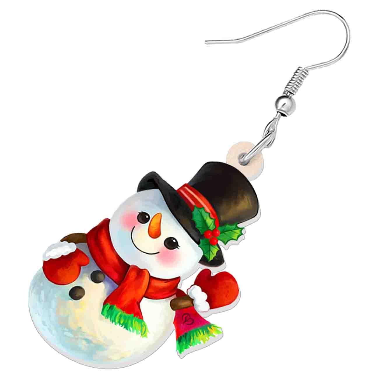 SHIGIE Christmas Acrylic Adorable Top Hat Snowman Earrings Winter Dangle Scarves Holly Berries Festival Jewellery For Women Gifts (Multi) - Image 4