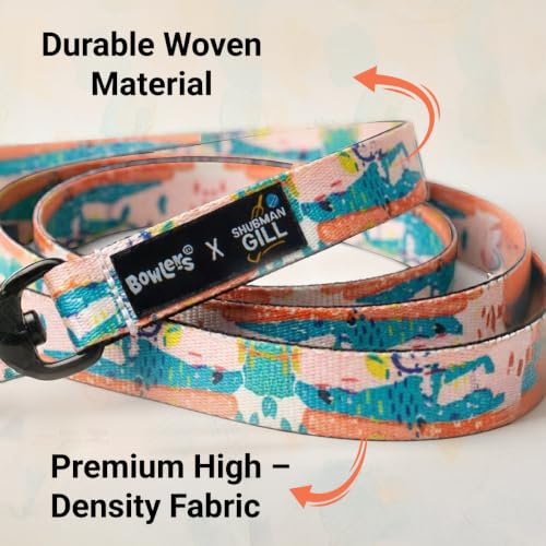 Image of Bowlers Dog Leash for Small, Medium & Large Dogs | Cyan & White Design | Durable Nylon Pet Walking Lead | Strong Metal Hook | Comfortable Grip