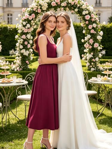 Image of Sureple Midi Dresses for Women 2026 Spring Square Neck Tank Sleeveless A Line Casual Summer Sundresses with Pockets