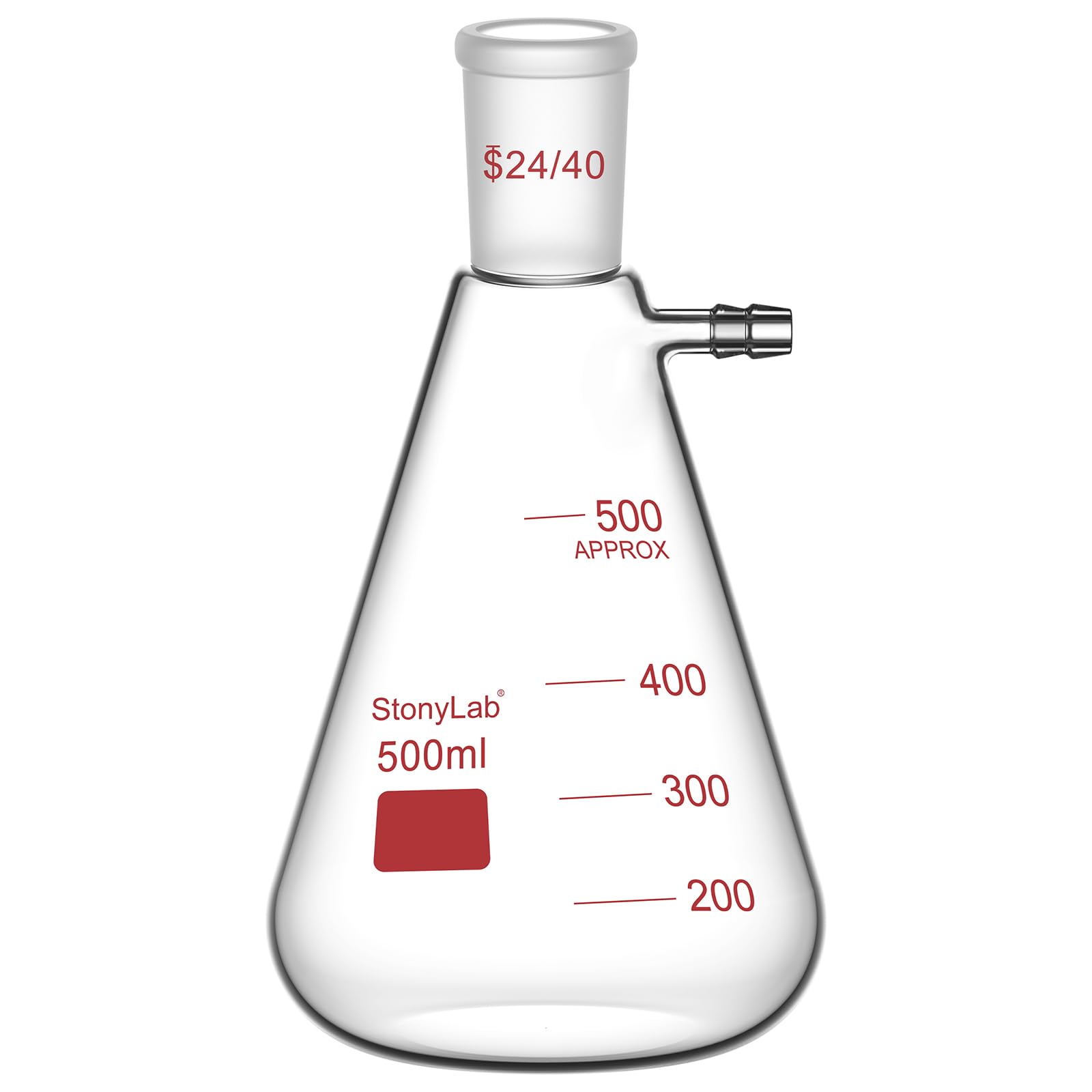 [BRSRMBINAANWOC35] stonylab Filtering Flask with 24/40 Standard Taper Outer Joint, Heavy Wall Borosilicate Glass Filter Flask, Bolt Neck with Tubulation, 500 ml