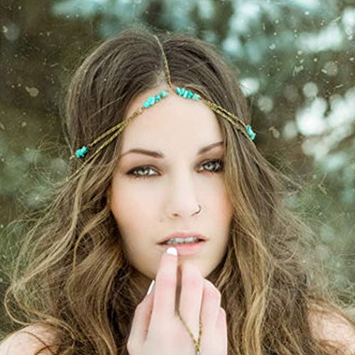 Asooll Gypsy Turquoise Layering Head Chain Jewelry Headpiece for Women and Girls