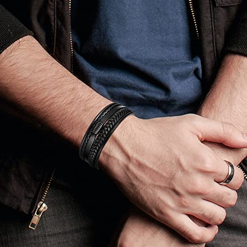 sailimue 5 pcs Black Leather Bracelets for Men Women Braided Leather Wristband Cuff Bracelets Set 7.5-8.5 inch4