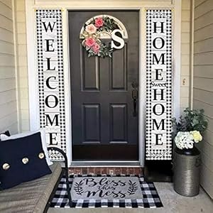 Welcomehomesweethomeporchsignblackwhitebuffaloplaidcheckhangingdoorbannerfarmhouseoutdoorholidaydecoration Urban Country Home Decor Welcome home sweet home porch sign black white buffalo plaid check hanging door banner farmhouse outdoor holiday decoration urban country home decor