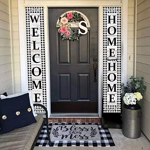 Welcomehomesweethomeporchsignblackwhitebuffaloplaidcheckhangingdoorbannerfarmhouseoutdoorholidaydecoration Urban Country Home Decor Welcome home sweet home porch sign black white buffalo plaid check hanging door banner farmhouse outdoor holiday decoration urban country home decor