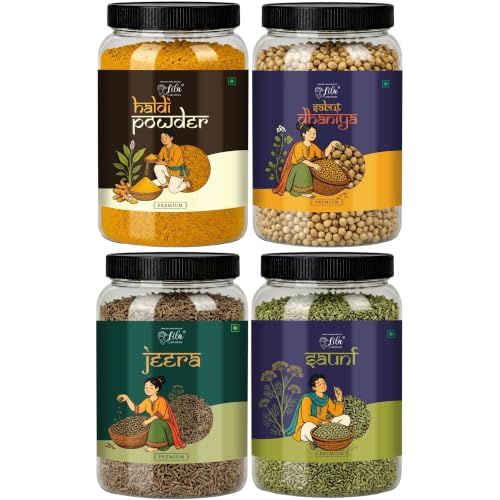 Image of LILA DRY FRUITS Indian Spices Masala Combo | Haldi, Dhania, Jeera & Saunf 100 Gms Each Kitchen Essentials