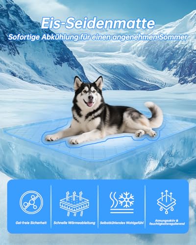 TorDerL Kühlmatte Hund XL 100×70cm Waschbar Eissilk Hundekühlmatte für Hunde & Katzen selbstkühlend rutschfest wasserdicht für Käfig Bett Nest Auto Sommer (Blau)