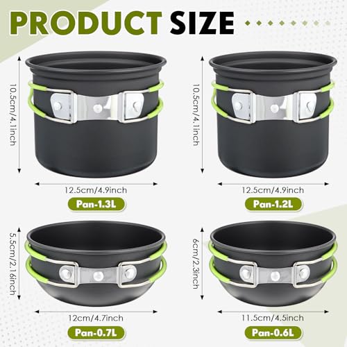 18-Pcs Camping Cookware Mess Kit for 2, Non-Stick Lightweight Pot Pan Set with Stainless Steel Cups & Plates, Folding Utensils with 3 Storage Bags for Emergency Prep, Hiking, Picnic - Image 2