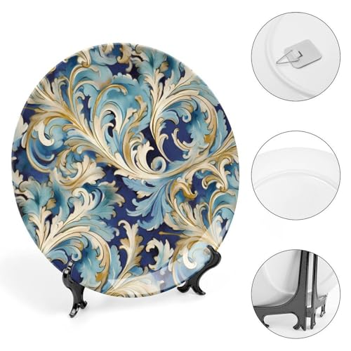 Plato decorativo de porcelana floral azul dorado 7 pulgadas miniatura 4