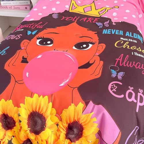 Image of 4 Piece Toddler Bedding Set for Girls,Toddler Black Girl Magic Comforter Set,Black Princess Toddler Bed Comforter Set Includes Comforter, Flat Sheet,Fitted Sheet,Pillowcase