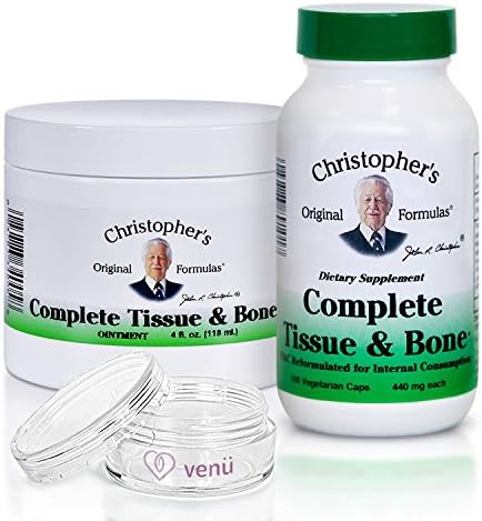 Dr. Christopher's 100% Natural Organic Formula Healing of Bones & Cartilage- Complete Tissue & Bone Kit - 4 Oz. Ointment & 100 Vegetable-Based Supplement Capsules - Bonus Venu Traveling Pill Jar
