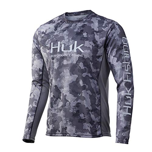 HUK Men's Icon X Camo Long Sleeve Performance Fishing Shirt, Storm-Refraction, Large