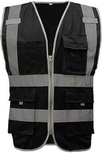 Miniatura 4 de TOPTIE Chaleco de seguridad frontal con cremallera de alta visibilidad clase 2 con 9 bolsillos y tiras reflectantes, cumple con las normas ANSIISEA