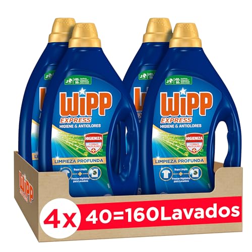 Wipp Express Limpieza Profunda Higiene & Antiolores (40X4) detergente lavadora líquido que combate malos olores, detergente quitamanchas ropa apto para agua fría