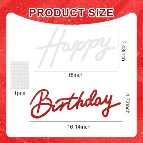 Image of TONIFUL Happy Birthday Sign for Backdrop - Glitter White Red Felt Banner - Includes Dot Glue - Perfect for Birthday Party Backdrop,Wall Decr,Balloon Arch,Photo Background
