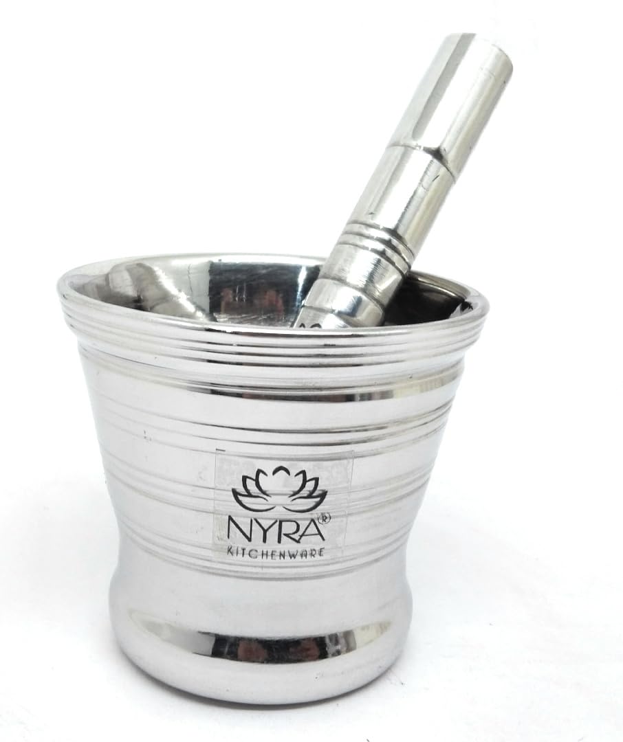 Nyra® Stainless Steel Mortar & Pestle Set | Khalbatta | Imam Dasta | Spice Mixer | Khaldasta | Okhli Masher | Kharal | Idi Kallu | Khal Musal | Imam Dasta | Home & Kitchen |
