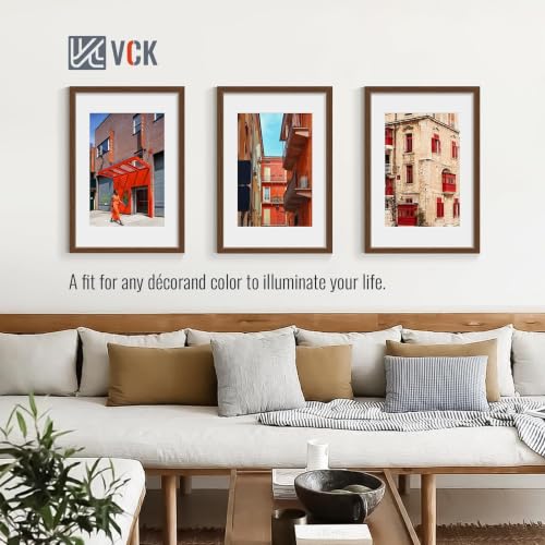Image of VCK 16x24 Picture Frame 5 Pack, Brown Wood, 12x18 Mat, for Wall Art