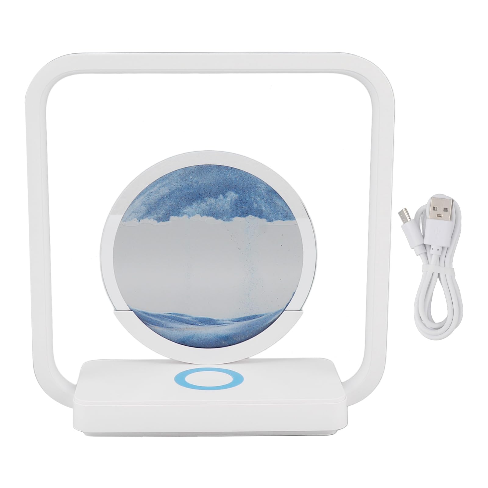 Biurkowa z Ruchomym Piaskiem, Płynące światło Piasku 3D z Przyciemnianiem Dotykowym, Bezprzewodowa ładowarka, Lampka Nocna USB do Domowego Biura, żółta (Niebieski)