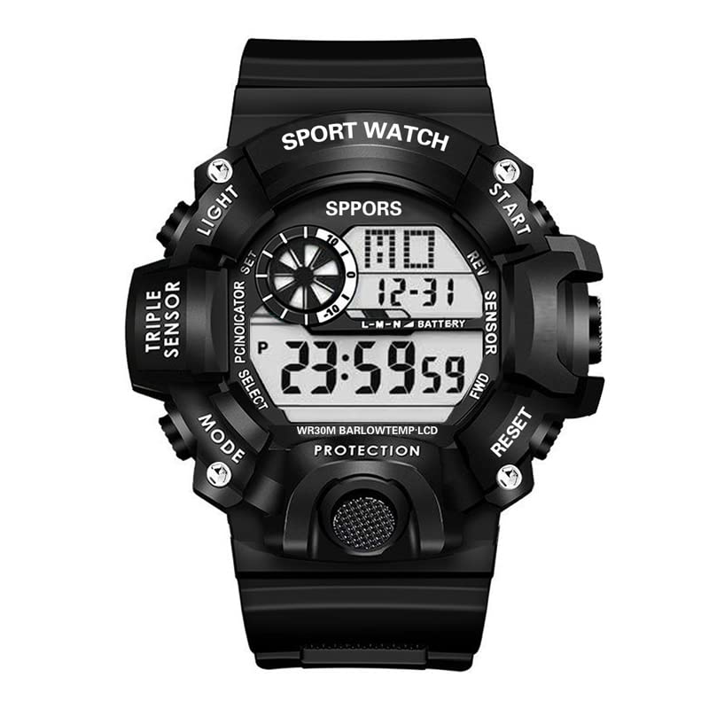 IIK COLLECTION Digital Dial Black Solid Design Strap Multi Functional with Backlight Sports Watch for Men & Boy
