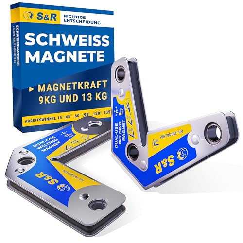 S&R Schweißmagnet Set 2-tlg. Winkel 15 45 60 90 120 135 165 Montagehelfer Schweißwinkel Winkelmagnet mit hoher Haltekraft