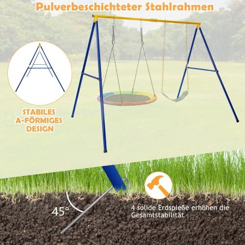 COSTWAY-Doppelschaukel-mit-Gestell-Outdoor-Schaukel-fur-Kinder-Schaukelgestell-mit-Kinderschaukel-und-Nestschaukel-Schaukelgerust-bis-300-kg-belastbar-2-Schaukel-mit-Gestell