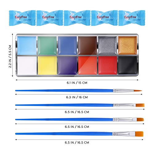ETEREAUTY Face Body Paint, Halloween Cosplay Makeup with 12 Colors, 5 Disposable Towels, 4 Brushes - Face Painting Kits for Kids and Adults, Face Paint Kit for Sensitive Skin, Easy on/off - Thumbnail 5
