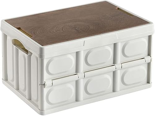 Miniatura 7 de Contenedor de almacenamiento plegable con tapa de madera, plegable y apilable para auto al aire libre, juguetes, campamento, picnic, habitación