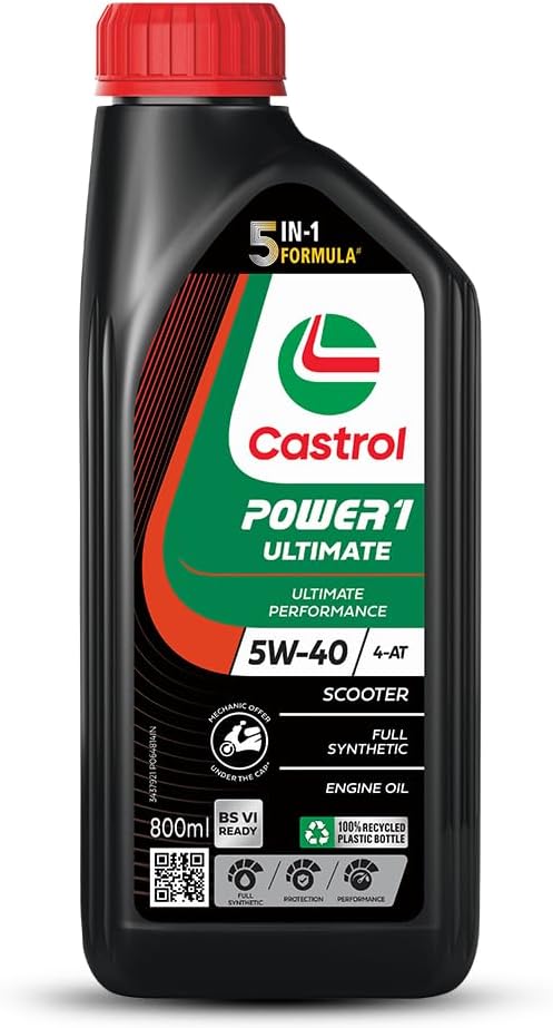 Castrol POWER1 Ultimate Scooter 5W-40 Fully Synthetic Engine Oil (API SP) | Smooth Acceleration, Engine Protection & Better Fuel Efficiency | For Automatic Scooters | 0.8L