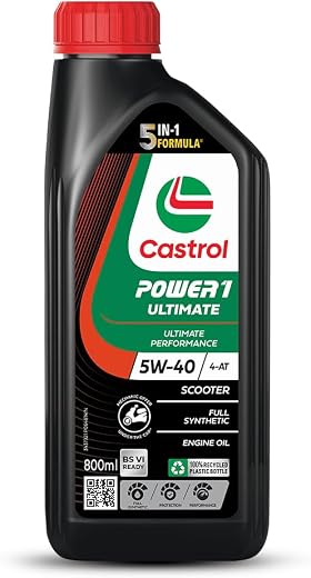 Castrol POWER1 ULTIMATE 5W-40 4-AT Synthetic Engine Oil for Scooter | With 5-in-1 Full Synthetic Technology | Meant for Hi...
