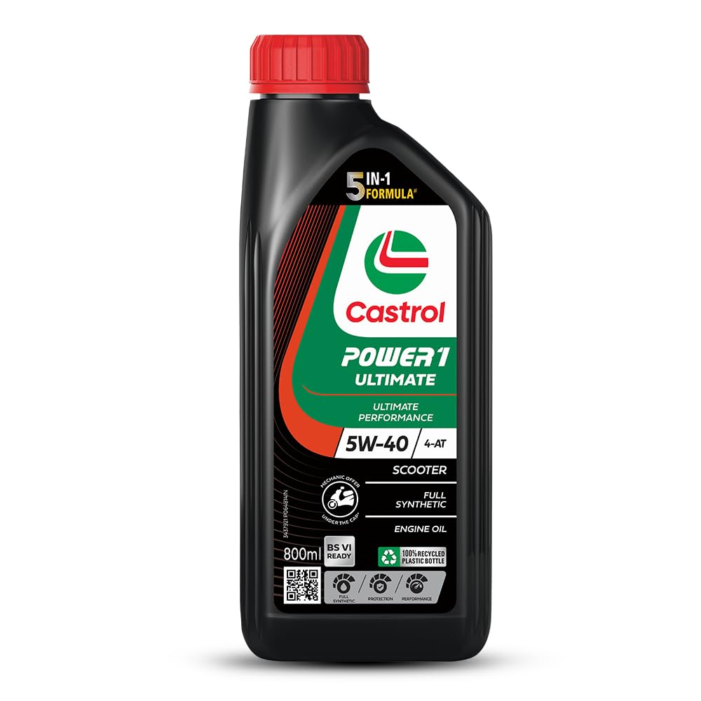 Castrol POWER1 ULTIMATE 5W-40 4-AT Synthetic Engine Oil for Scooter | With 5-in-1 Full Synthetic Technology | Meant for Hi... - Review, Price and Buying Guide