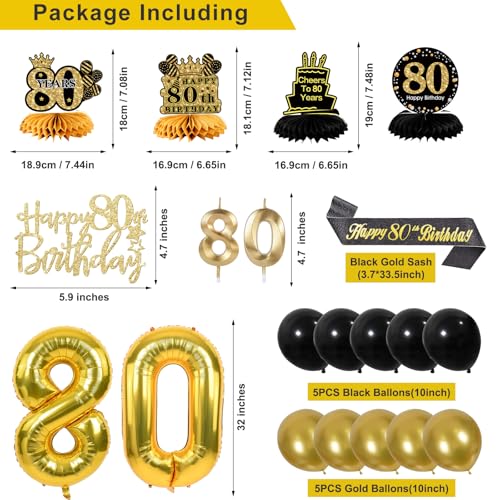 Image of 80th Birthday Decorations for Men, Black Gold 80th Party Decoration Kits