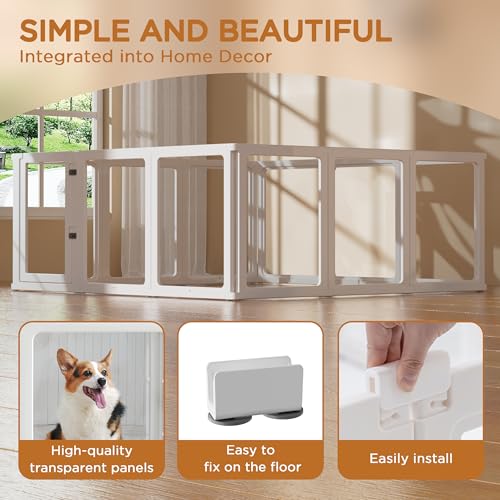 Kerhouze 12 Welpenlaufstall Faltbar mit abschließbarer Tür, 75cm hoch, Welpenauslauf Indoor Transparent, Laufstall Hund für Katzen, Hunde, Kaninchen und kleintiere, rutschfest, weiß (12PCS-75CM)