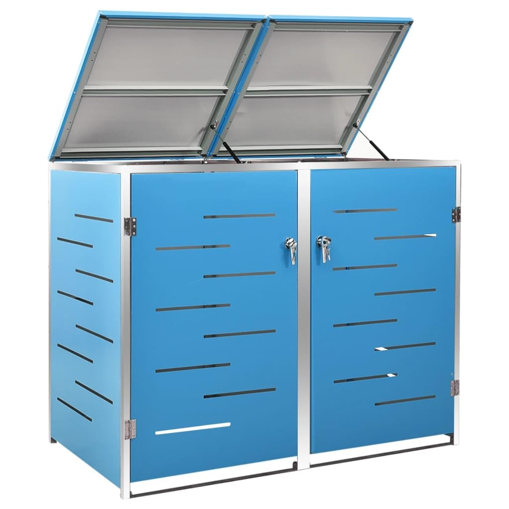HUAKEHOM Mülltonnenbox für 2 Tonnen Mülltonnenbox 2er Abschließbar Rostfrei Müllbox Mülltonnenverkleidung Mülltonne Müllcontainer Gartenbox 138x77,5x112,5 cm Edelstahl