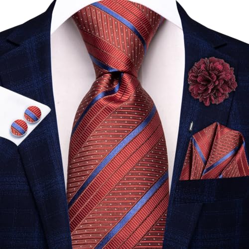 Image of Hi-Tie Men's Silk Ties Formal Woven Classic Necktie Pocket Square Set | with Lapel Pin Cufflinks,for Wedding Party Business