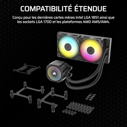 CORSAIR Nautilus 240 RS ARGB Refroidisseur Liquide pour CPU – 240mm AIO – Faible Bruit – Connexion Directe de Carte Mère – Intel LGA 1851/1700, AMD AM5/AM4 – 2X RS120 ARGB Ventilateurs Inclus – Noir