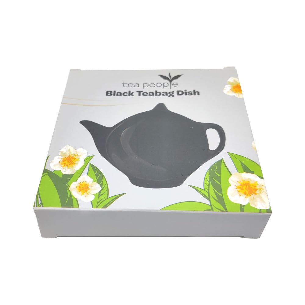 Tea People Plato para bolsitas de té de cerámica, Soporte para bolsitas de té, Soporte para cucharas de té, Accesorios de té, Color Negro