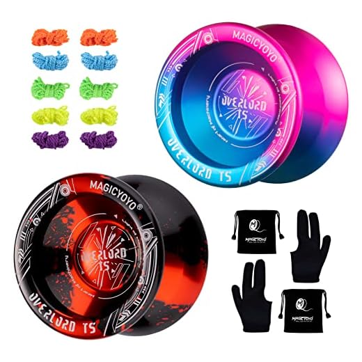 Pack of 2 MAGICYOYO Professional Yoyos T5 Plus Overlord, Basic Unresponsive Yoyo Balls, Metal Ball Bearing Yo-Yo, Bonus - 10 Replacement Strings, 2 Bags, 2 Gloves (Blue Pink + Black Red)