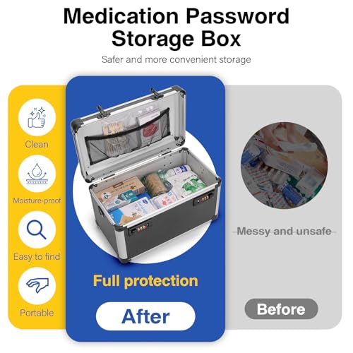 Image of Medicine Lock Box with Combination Lock - 13.4 x 7.6 x 8.2 Inches - First Aid Safe Medication Storage Box, Medications and Personal Items, Safe Boxes for Home and Outdoor - Tactical Black
