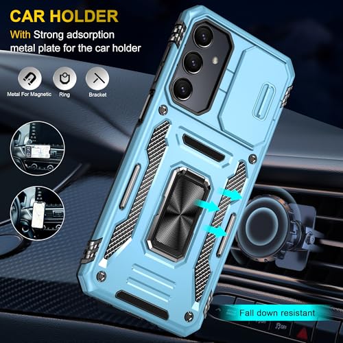 Image of Polycarbonate Slide Camera Cover with Ring Holder Mobile Phone Back Cover for Samsung Galaxy A16 5G (Blue)