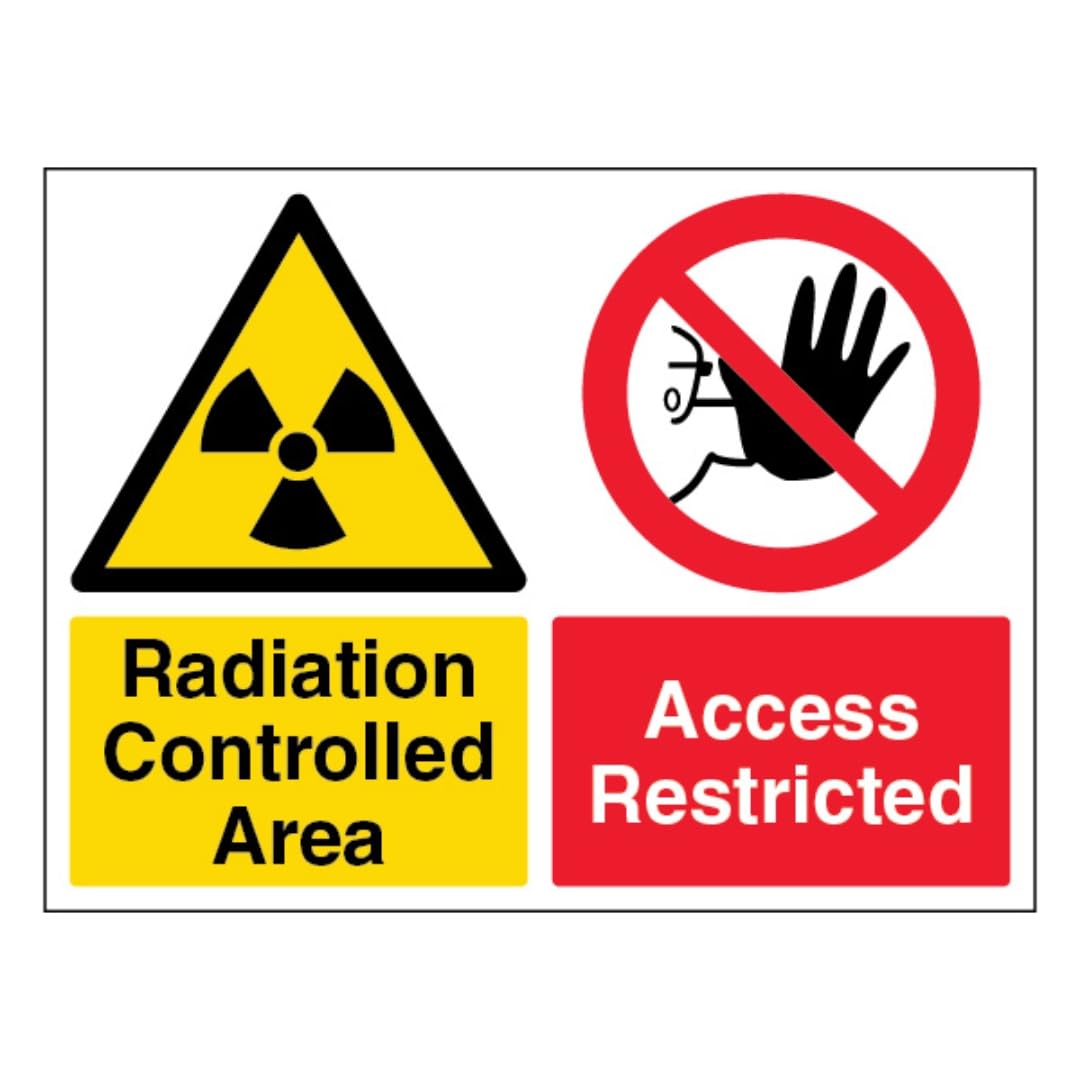 V Safety Radiation Controlled Area/Access Restricted - Landscape 400 x 300 mm - 2mm Rigid Plastic Safety Sign