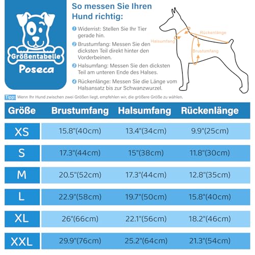 Poseca Hundemantel mit Geschirr wasserdichte Hundejacke Reflektierend und mit Reißverschluss Schneeanzug für Kleine und Mittelgroße Hunde