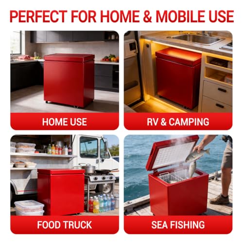 Image of Chest Freezer Low temperature quick freeze 14℉ to -40℉ Compact Freezer - 2 Removable Baskets Match Day Parties, Home Bar Game Day &Soccer Party (Red, 1.8 Cubic Feet)