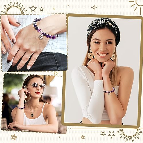 WATINC Constellation Zodiac Bracelet, Birthday Gifts for Women, Purple Natural Stone Astrology Bracelet with Charm Wish Card Envelop, Bracelet Jewelry for Bday4