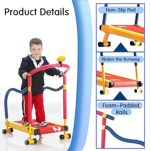 Image of Kids Treadmill for Ages 4+, Incline & Handle Bar, LED Display, Manual Walking Pad, Home Exercise Equipment for Boys & Girls, Safe Fitness Training for Children