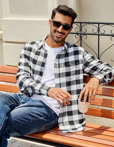 COOFANDY Mens Flannel Shirts Long Sleeve Casual Plaid Shirt for Men Button Up Shirt Jackets with Pocket3