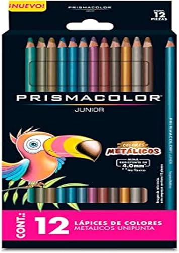 Prismacolor Juego de lápices de colores metálicos, paquete de 12 unidades, colores metálicos, Junior de 0.157 in..