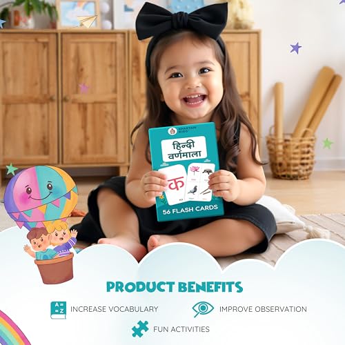 Image of Spartan Kids Hindi Varnamala 56 Flash Cards for New Born Baby, Educational Flash Cards for 1 Year Old Baby with Pictures and Words for Early Language and Alphabet Learning