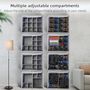 WishJazz 2 Pack Shoe Organizer for Closet, Adjustable Dividers for Shoe Storage Boxes, Large Shoe Storage Bins with Clear Cover, Foldable Shoe Holder for sandal organizer, Fits 24 Pairs, Gray WishJazz 2 Pack Shoe Organizer for Closet Adjustable Dividers for Shoe Storage Boxes Large Shoe Storage Bins with Clear Cover Foldable Shoe Holder for sandal organizer Fits 24 Pairs Gray