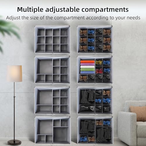WishJazz-2-Pack-Shoe-Organizer-for-Closet-Adjustable-Dividers-for-Shoe-Storage-Boxes-Large-Shoe-Storage-Bins-with-Clear-Cover-Foldable-Shoe-Holder-for-sandal-organizer-Fits-24-Pairs-Gray WishJazz 2 Pack Shoe Organizer for Closet Adjustable Dividers for Shoe Storage Boxes Large Shoe Storage Bins with Clear Cover Foldable Shoe Holder for sandal organizer Fits 24 Pairs Gray