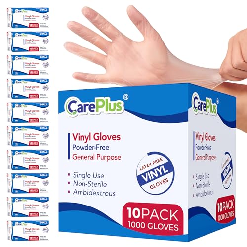 Care Plus Vinyl Gloves Clear Large (1000 ct) - Heavy Duty, Powder-Free